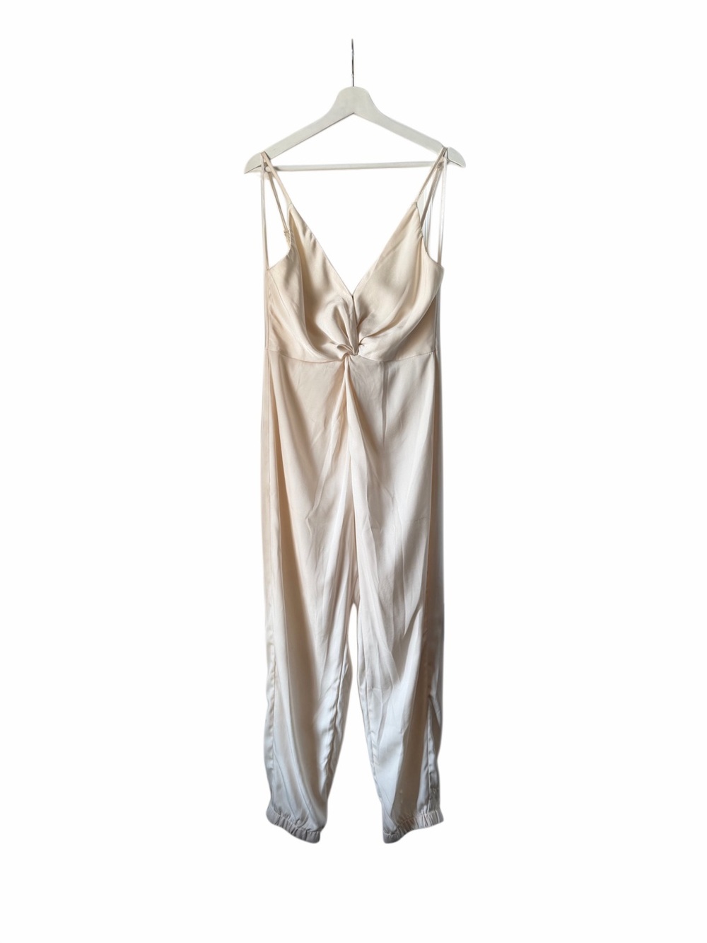 DO+BE Cream Twist-Front Satin Jumpsuit with Adjustable Ties